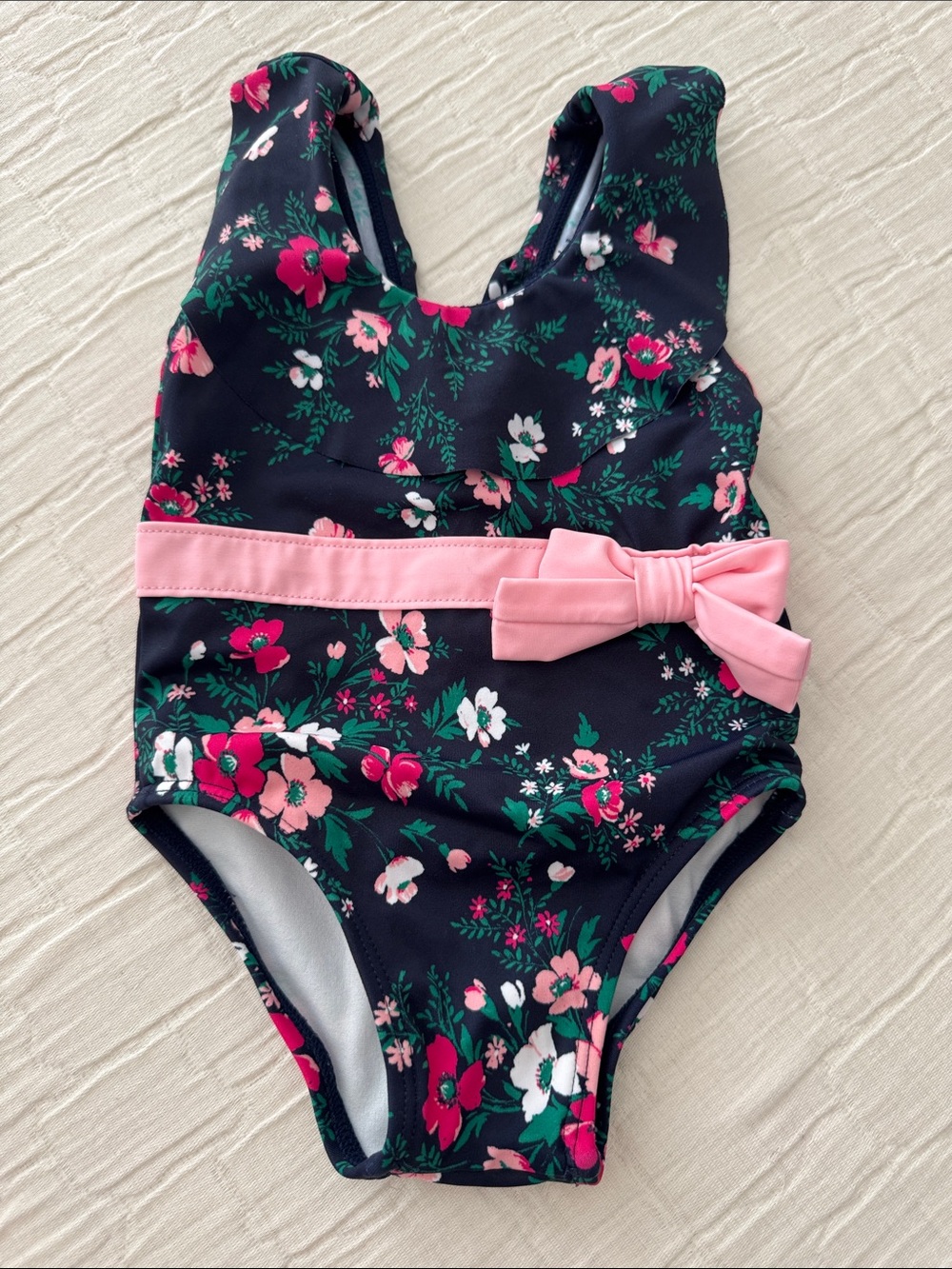 Janie and Jack Girls' Floral 1 Pc Swimsuit - Navy, Size 6-12 months - Picture 2 of 5